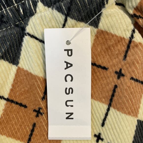 PACSUN size Slim MEDIUM Argyle Pattern Corduroy PANTS Elastic Waist TAN GRAY - Picture 14 of 16